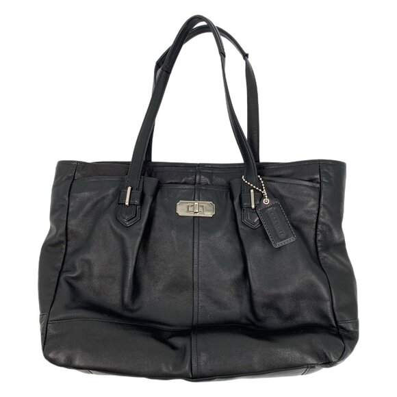 Coach Handbags - Coach Black Turn Lock Accent Leather Tote | Stylish & Versatile